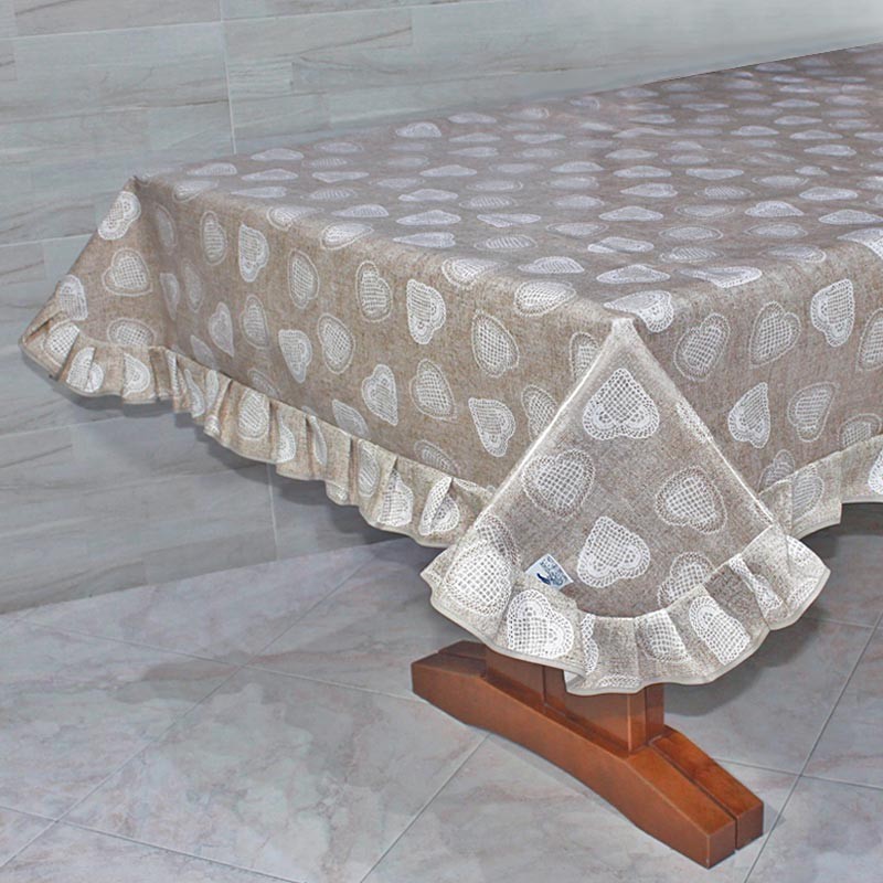 Emmevi Tovaglia Shabby Chic Con Cuore Ricamato – Mod. Shabby (B) 140x180 Cm – 100% Poliestere Effetto Lino – Lavabile In Lavatrice